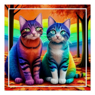 Poster Twins of Cats Digital Artwork