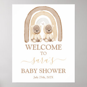 Poster Twins Teddy Bear Baby shower arc-en-ciel Panneau d