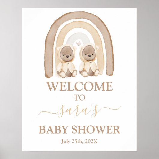 Poster Twins Teddy Bear Baby shower arc-en-ciel Panneau d (Devant)