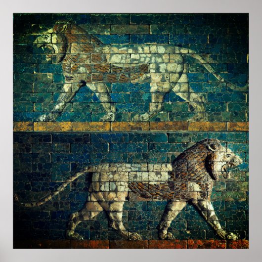 Poster TWO BABYLONIAN LIONS Antique Assyrian Art  (Devant)