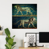 Poster TWO BABYLONIAN LIONS Antique Assyrian Art  (Bureau à domicile)