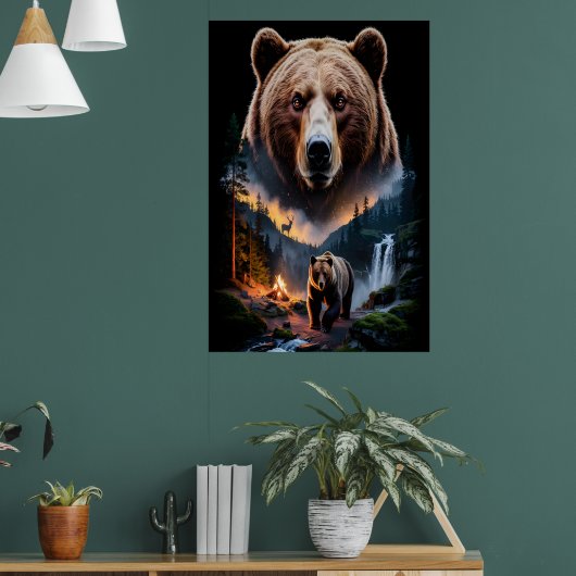 Poster Two bears in the forest dark 5 (Salon 1)
