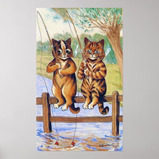 Poster Two Cats Fishing, Louis Wain (Devant)