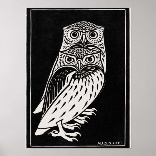 Poster Two Owls by Julie de Graag, (Devant)