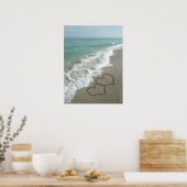 Poster Two Sand Hearts on the Beach, Romantic Ocean (Cuisine)