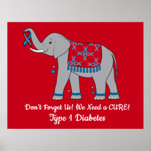 Poster Type 1 Diabète Éléphant de sensibilisation et d'es