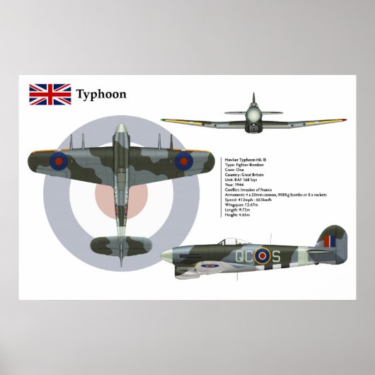 Poster Typhoon Mk 1B 168e Escadron (Devant)