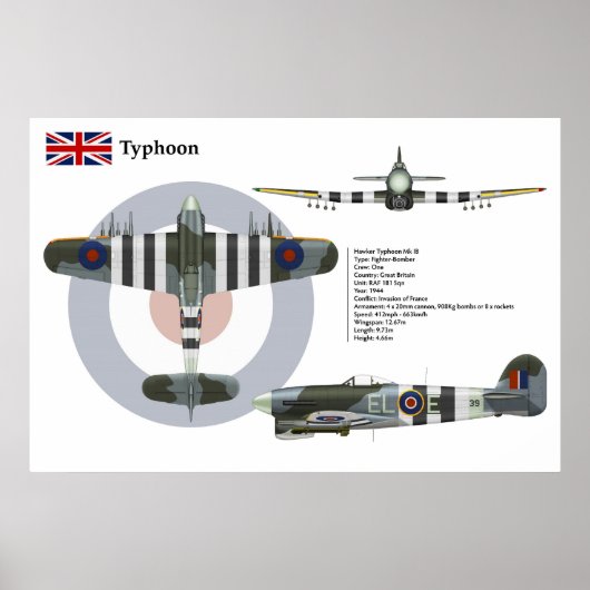 Poster Typhoon Mk 1B 181e Escadron (Devant)