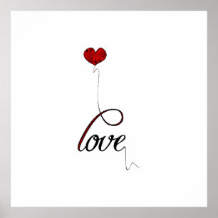 Poster Typographie "Amour" avec ballon du Coeur Rouge