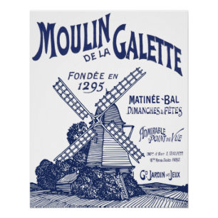 Poster Typographie bleue du moulin à vent Vintage Moulin