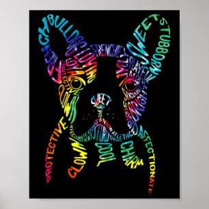 Poster Typographie Bulldog Tie Dye Art graphique Frenchie