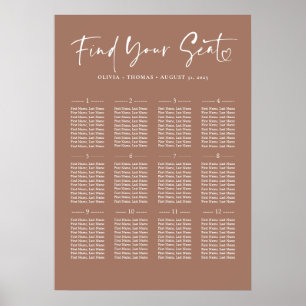 Poster Typographie Carte de siège Mariage Brown moderne