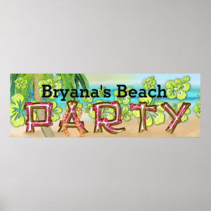 Poster Typographie de fête sur la plage Bannière d'hibisc
