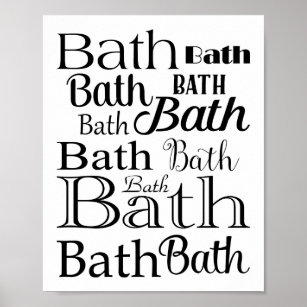 Poster Typographie de la salle de bain Noir Blanc Bain Si