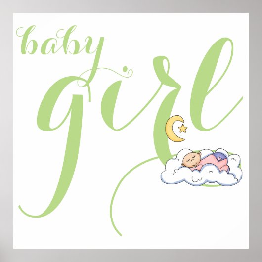 Poster Typographie de petite fille endormie mignonne vert (Devant)