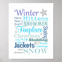 Typographie des mots d'hiver en bleu