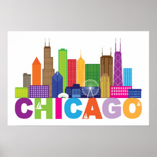 Poster Typographie d'horizon de ville de Chicago