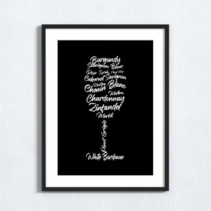 Poster Typographie du vin curieux en noir et blanc
