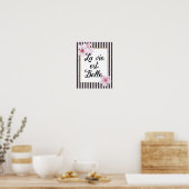 Poster Typographie française Blossoms rayés noirs et rose (Cuisine)