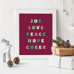 Poster Typographie moderne Joie Amour Paix Espoir Noël<br><div class="desc">Une typographie moderne,  audacieuse et colorée affiche de Noël en rouge et vert avec les mots "joie,  amour,  paix,  espoir,  joie".</div>