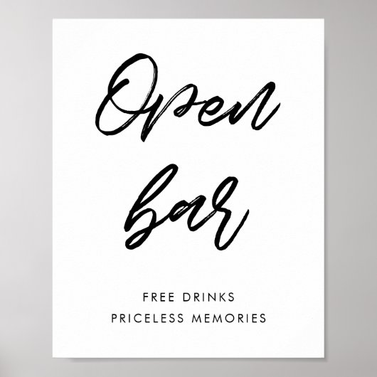 Poster Typographie moderne Open bar signe mariage (Devant)