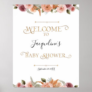 Poster Typographie Or Dusty rose Floral Baby shower fille