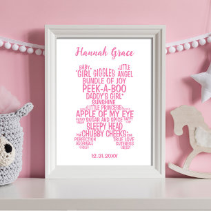 Poster Typographie Ourson Rose Bébé