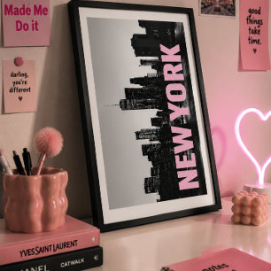 Poster Typographie rose NYC Wall Art Paysage urbain minim
