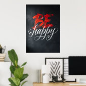 Poster Typographie Rouge Blanc Motivante Soyez Heureux Ar (Bureau à domicile)