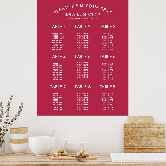 Poster Typographie simple Magenta Mariage Sein Chart (Cuisine)