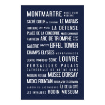Poster typographique de Paris, bleu