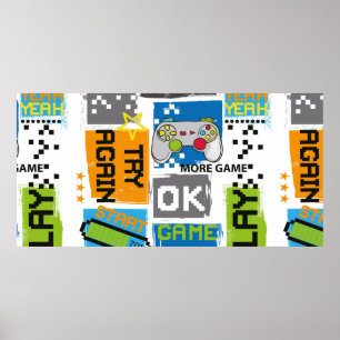 Poster Typography Game pixel print. Game illustration. bo