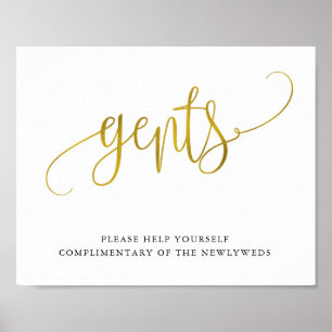 Poster Typography gold gents bathroom sign