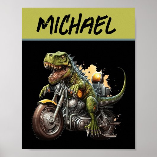 Poster Tyrannosaurus Rex Dinosaur Monter une moto (Devant)