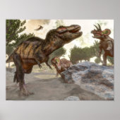 Poster Tyrannosaurus rex s'échappant de l'attaque des tri (Devant)