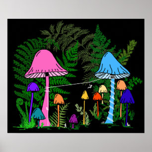 Poster Tyrolienne Champignons Colorés