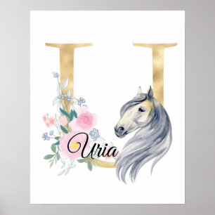 Poster U lettre nom personnalisé monogramme avec cheval