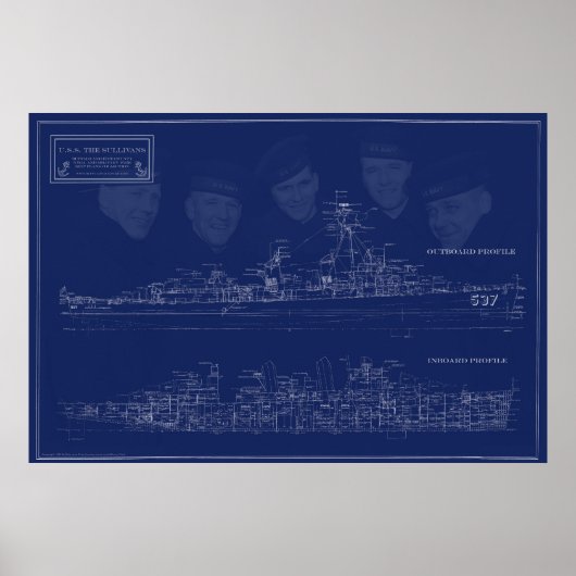 Poster U.S.S. The Sullivans Fine Art Blueprint (Devant)