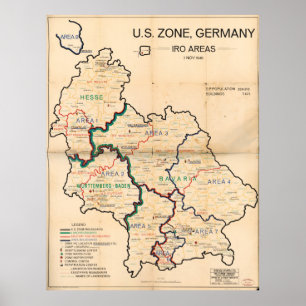 Poster U.S. Zone, Allemagne IRO Area Map (1er novembre 19