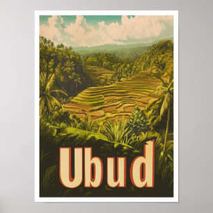 Poster Ubud Bali Indonésie Illustration Vintage voyage