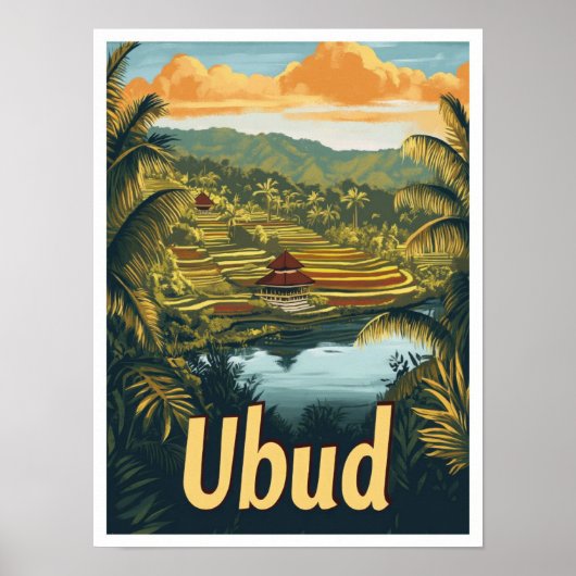 Poster Ubud Bali Indonésie Illustration Vintage voyage (Devant)