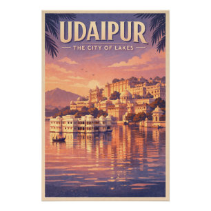 Poster Udaipur, Inde, dans un classique rétro voyage