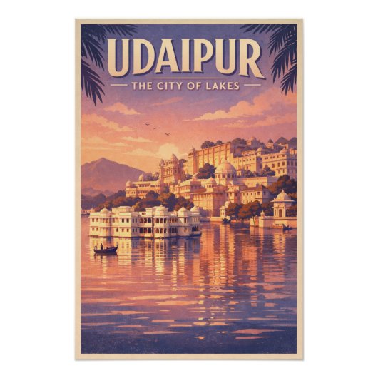 Poster Udaipur, India, in a classic retro travel (Devant)