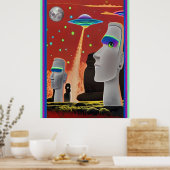 Poster UFOs Move the Moai (Cuisine)
