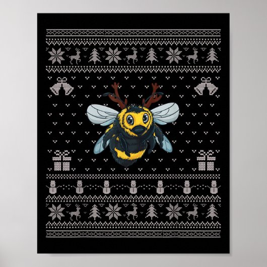 Poster Ugly Xmas Sweater Style Bumble Bee Reindeer Christ (Devant)