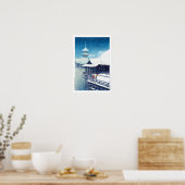 Poster ukiyoe - hasui - m07 - Neige de printemps - (Cuisine)