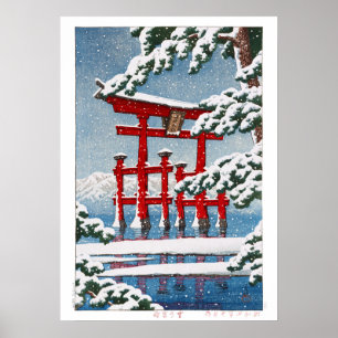 Poster ukiyoe - hasui - m11 - Neige au Sanctuaire Miyajim
