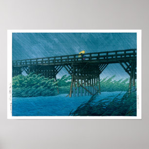 Poster ukiyoe - hasui - n°35 Averse du soir au pont Imai