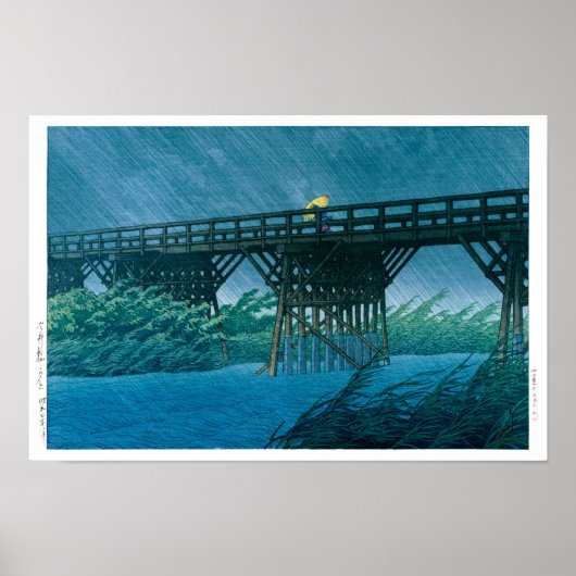 Poster ukiyoe - hasui - n°35 Averse du soir au pont Imai (Devant)