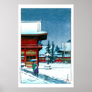 Poster ukiyoe - hasui - No.43 Neige au Nezu Gongen Sanctu